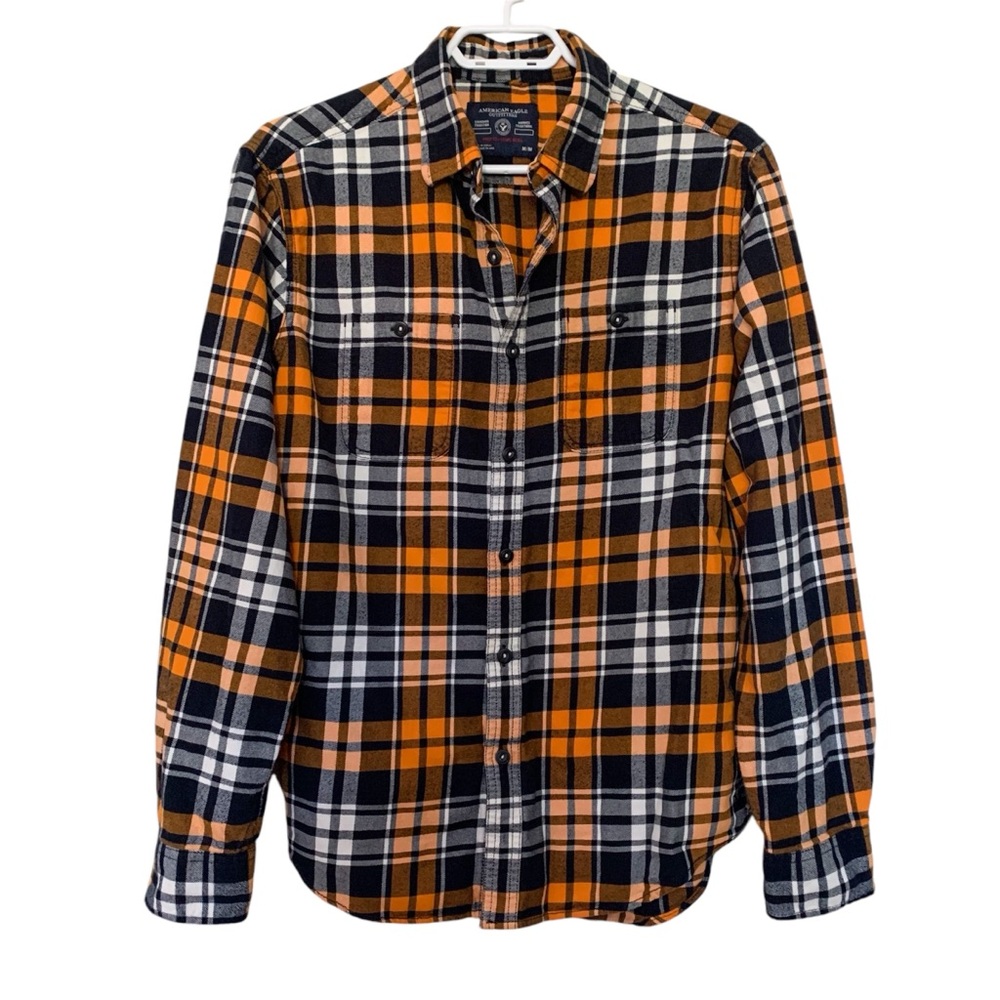 American Eagle Flannel Orange and Navy Shirt Size M